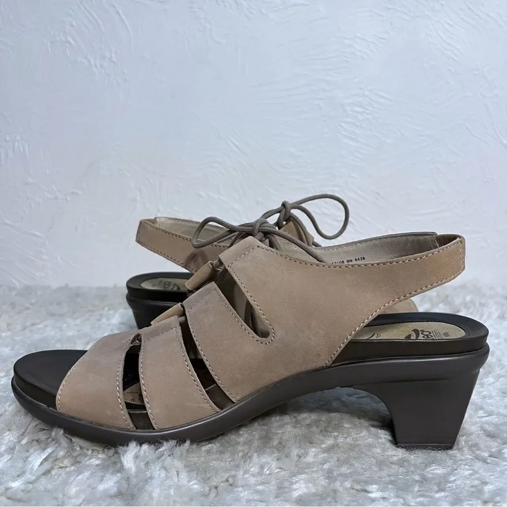 ABEO BIO System Georgia Taupe Beige Gladiator Block Heels Sandals Sz 9 Leather